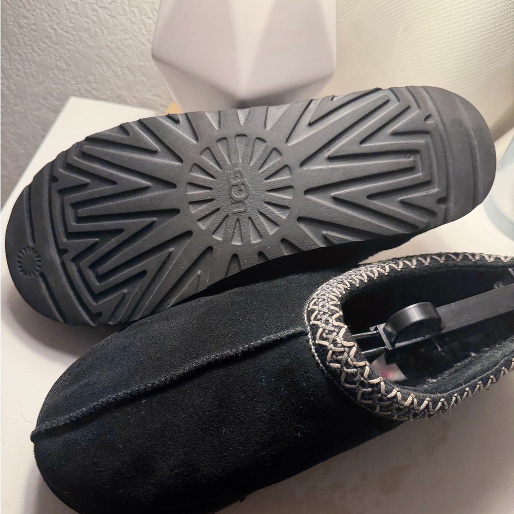 UGG Black Suede Loafers with Patterned Trim - Picture 2 of 5
